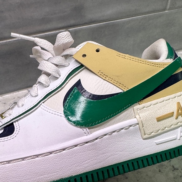 Nike Air Force 1 Sneakers White,Green,Navy,Beige with Gold Details size 8 - Picture 11 of 11